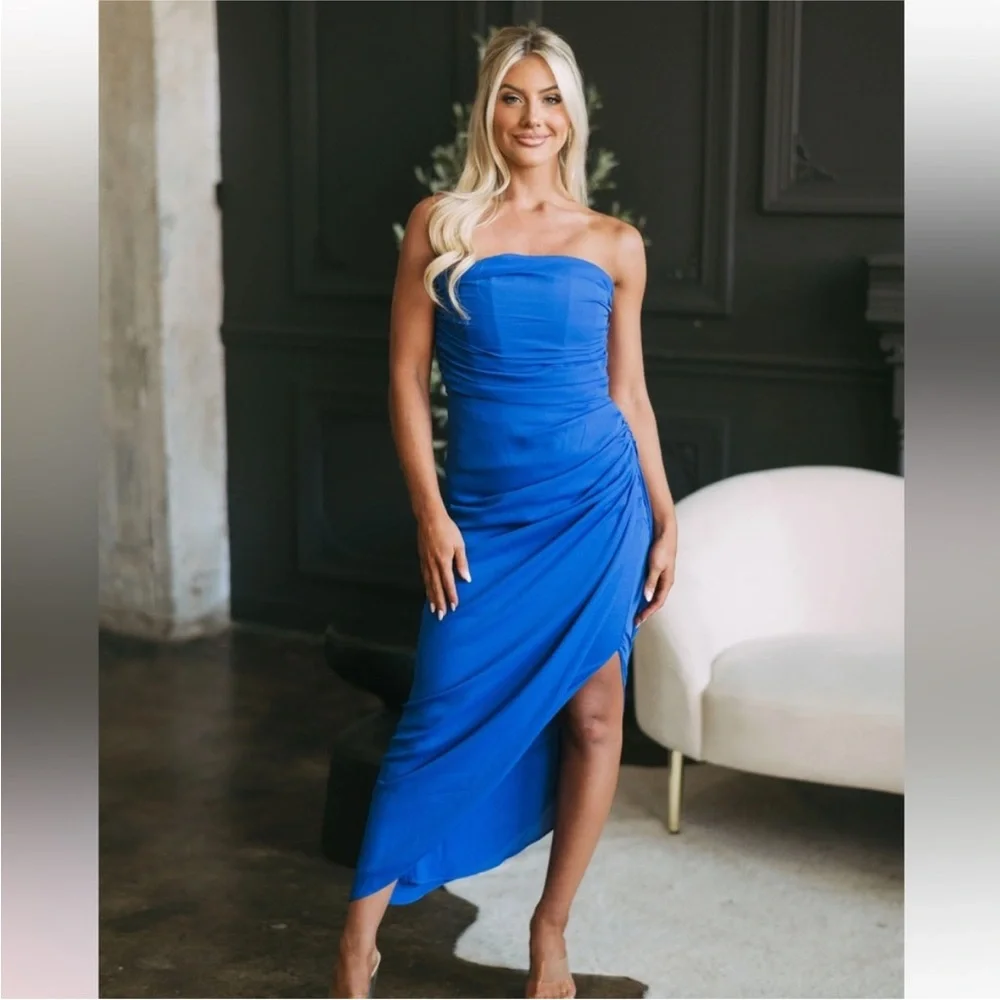 Strapless Blue Midi Dress - Picture 4 of 6